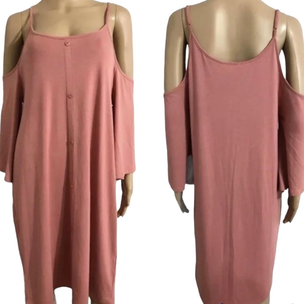 Zenana Outfitters New Pink Cold Shoulder Long Sleeves Dress - M